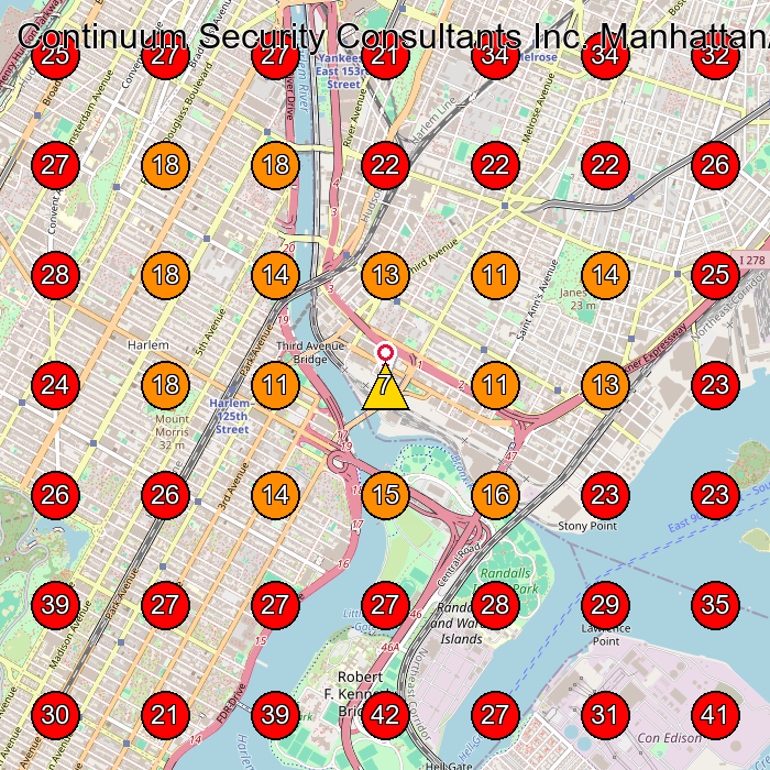 Continuum Security Consultants Inc. Manhattan/Bronx NY(Security Training School & Guard Services) GeoGrid visibility map for Servicio De Guardias De Seguridad in Bronx